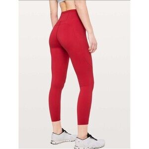 Lululemon Fast & Free 7/8 Tight Dark Red High Rise 25” Inseam Nulux Fabric Sz 4